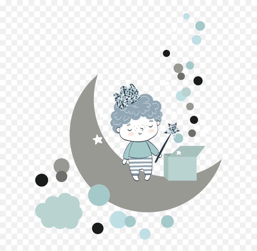 Baby With Magic Present On Moon Illustration Wall Art - Happy Emoji,Emoji Wallpaper For Bedroom