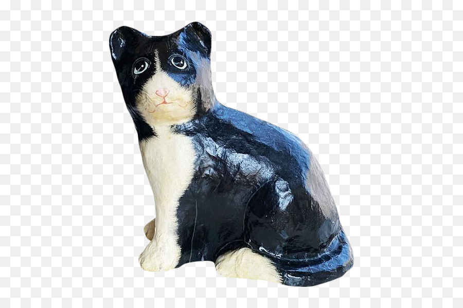 Papier - Mâché Cat Sculpture In Black And White Emoji,Lying On Floor Cat Emoji