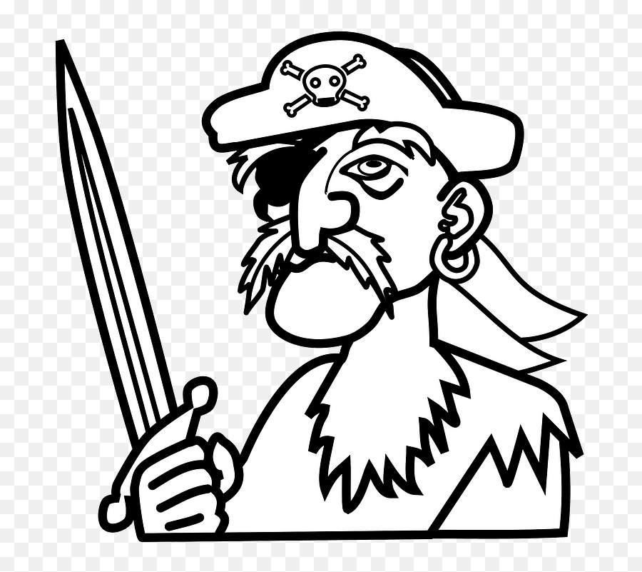 Pirate - Pirate Line Art Emoji,Pirate Emoticon Clipart Black And White