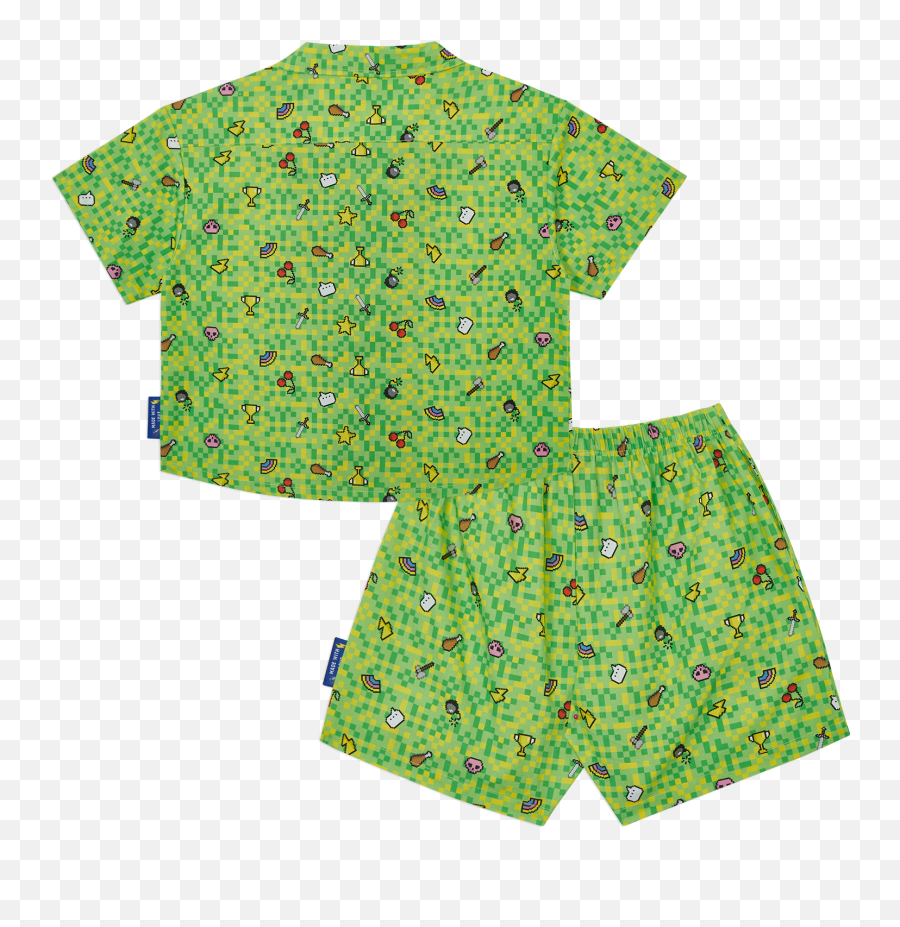 Pixel Party Game Set - Green Color Saifah Bhayu Short Sleeve Emoji,Shorts Emoji