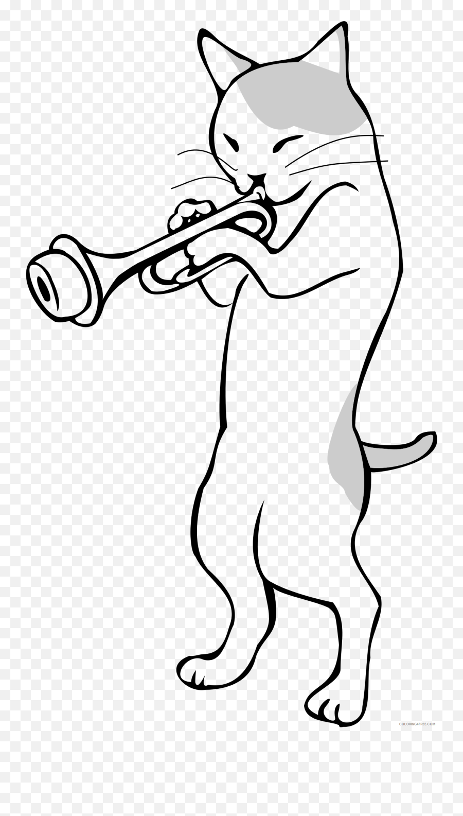 Playing Cat Coloring Pages - Cat Playing Trumpet Png Emoji,John Cena Trumpet Emoji