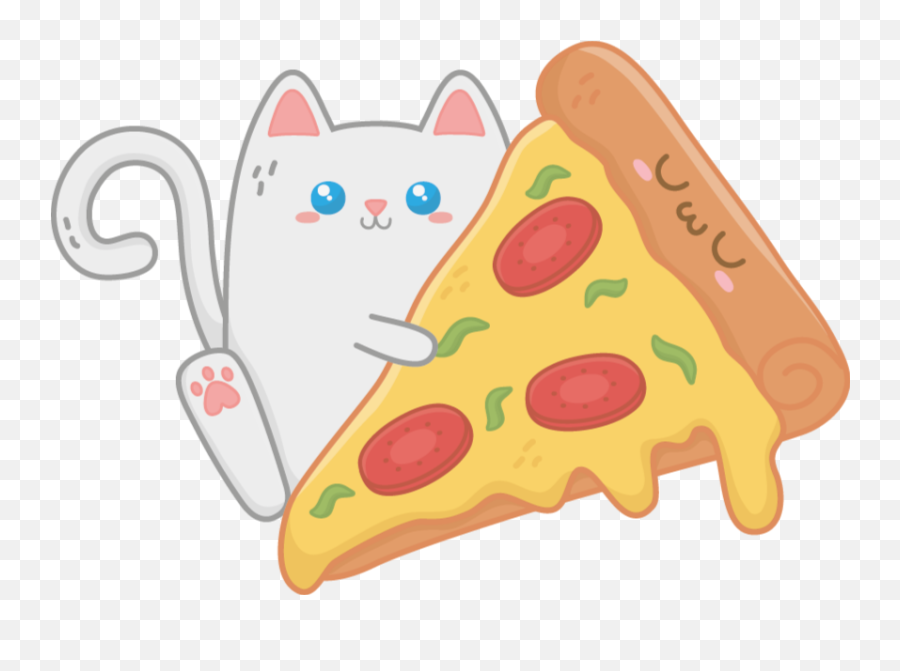Kawaii Cat With Pizza Illustration Wall Art - Cheese Pizza Emoji,Emoji Wallpaper For Bedroom