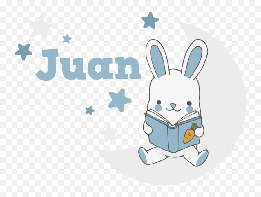Rabbit Reading On Moon With Name Illustration Wall Art - Glow In The Dark Soccer Ball Emoji,Moon Emoji Shirts