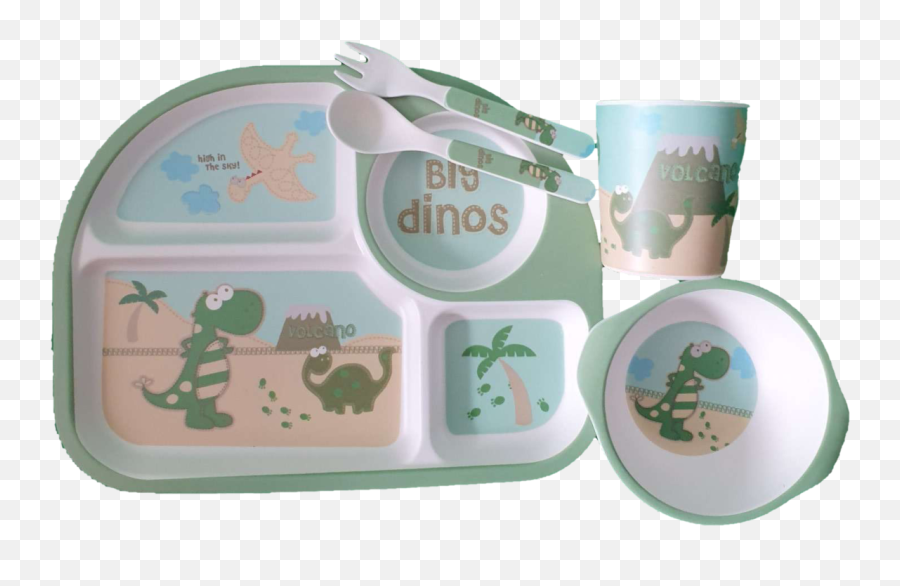 Bamboo Dinner Set - Dinosaur Serveware Emoji,Dinosaur Text Emoticon