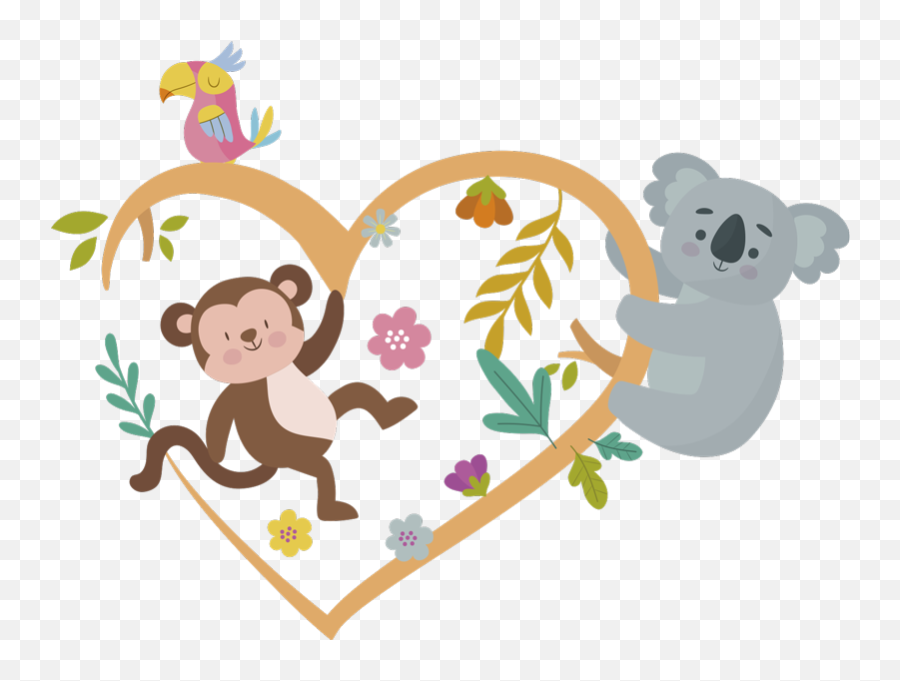 Koala Und Affe Herz Wandtattoo - Koala And Monkey Cartoon Emoji,Emoji Affen