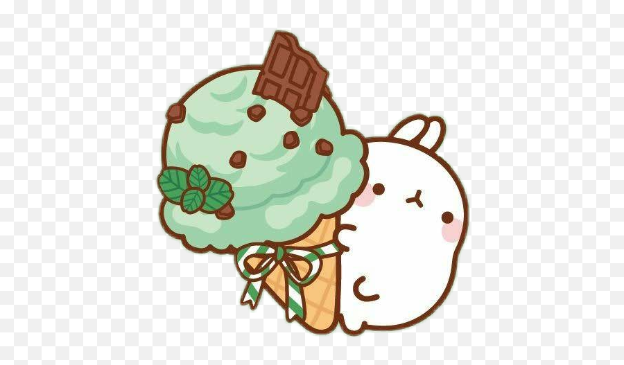 Molang Bunny Kawaii Icecream Sticker - Molang Cute Emoji,Molang Emoji