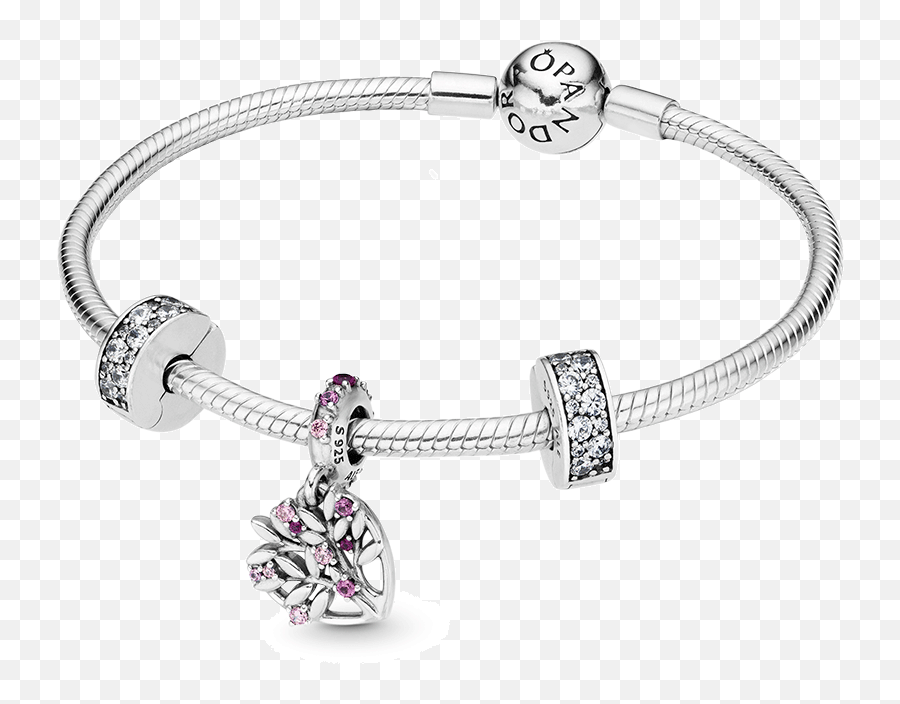 Sparkling Pink Heart Family Tree Bracelet Gift Set B88000 Emoji,Emotions Sterling Silver Bracelet - Made With Swarovski Zirconia