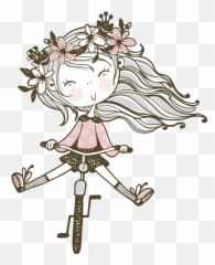 Flower - Headed Girl Illustration Wall Art Bambina In Bicicletta Disegno Emoji,Emoji Vinyl Decals