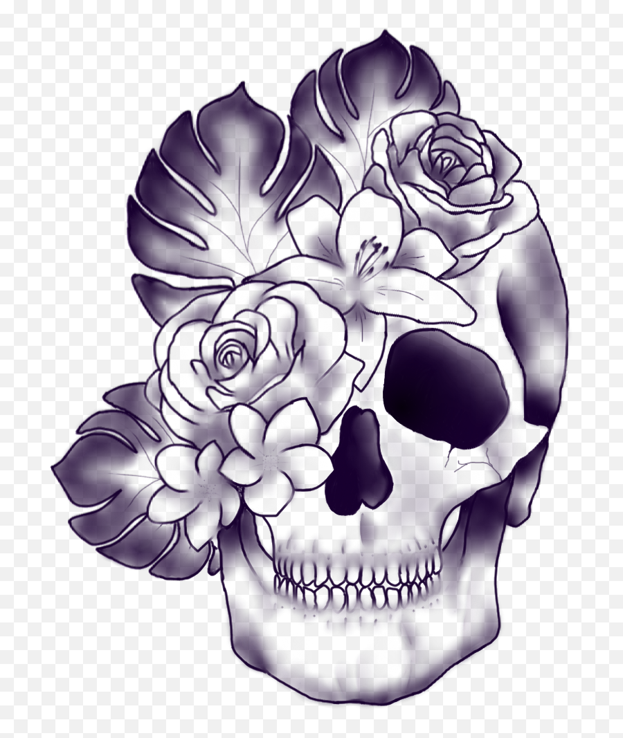 Skull Rose Lily Flower Flowers Tattoo - Scary Emoji,Flower Vs Footprints Skull Emoji