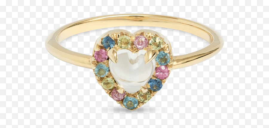 Unicorn Rainbow Moonstone Heart Ring - Solid Emoji,Wedding Ring Emoji