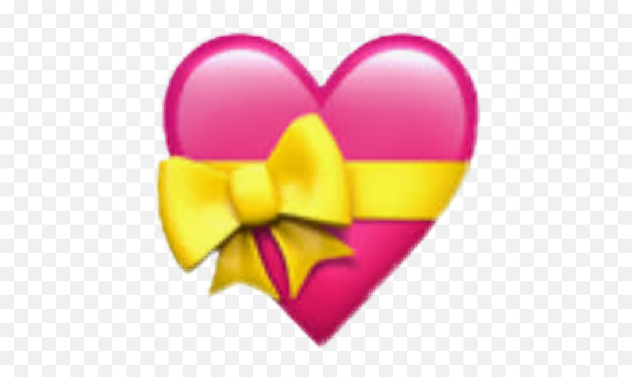 Iphone Pink Heart Yellow Bows Sticker By Alien - Pink Heart With Ribbon Emoji,Iphone Alien Emoji