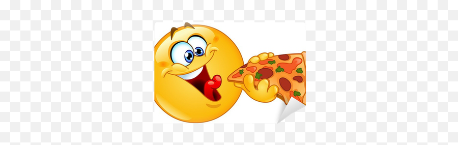 Fotomural Emoticon Comiendo Pizza U2022 Pixers - Vivimos Para Cambiar Eating Stickers Emoji,Emoticon Satisfecho