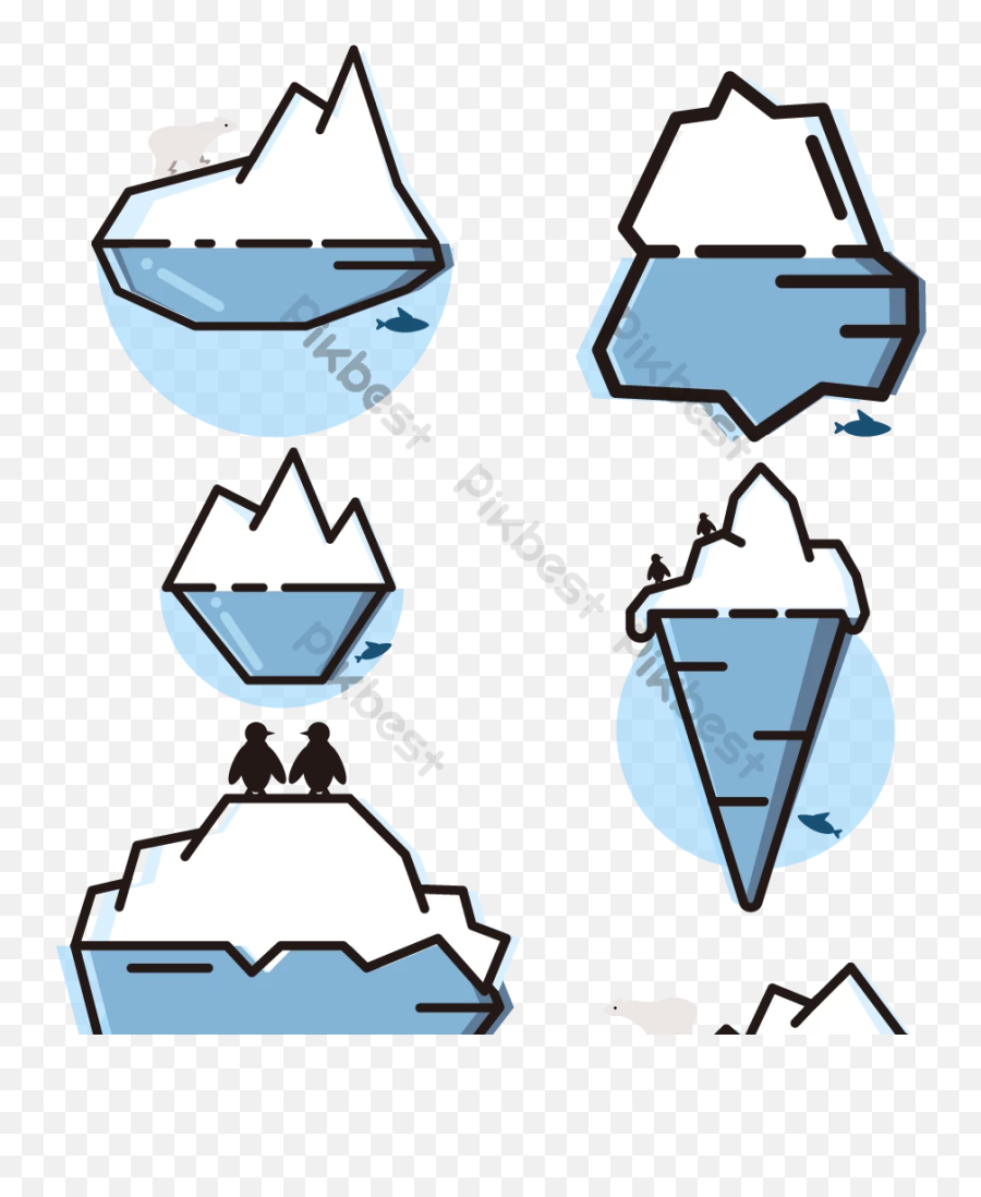6 Cartoon Glaciers And Polar Bear Penguin Design Vector - Vertical Emoji,Walrus Emoji