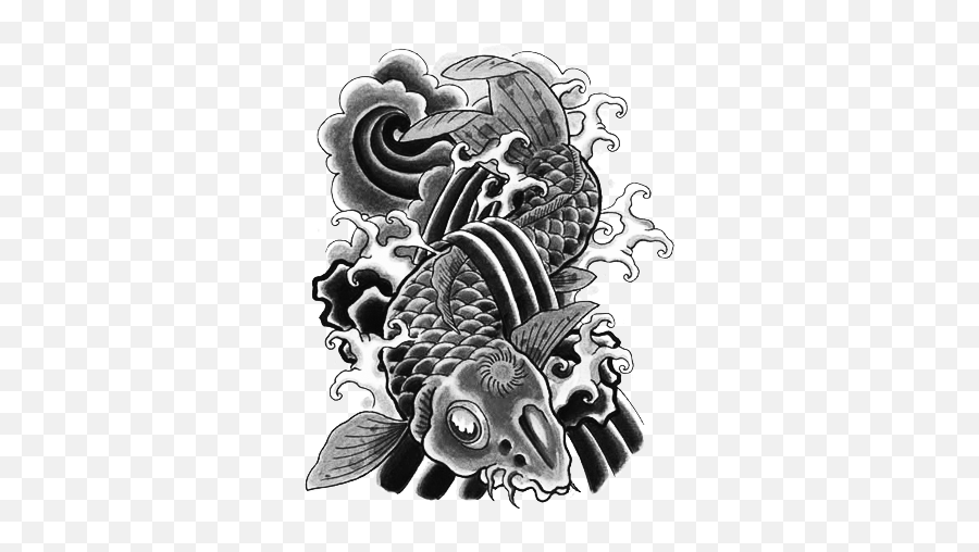 Tattoo Irezumi Fish Blackart Sticker By Eddytward - Automotive Decal Emoji,Skull Fish Fish Emoji