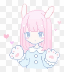 Kawaii Cute Pink Girl Sticker - Transparent Pink Cute Pixel Emoji,Leaf And Pig Emoji