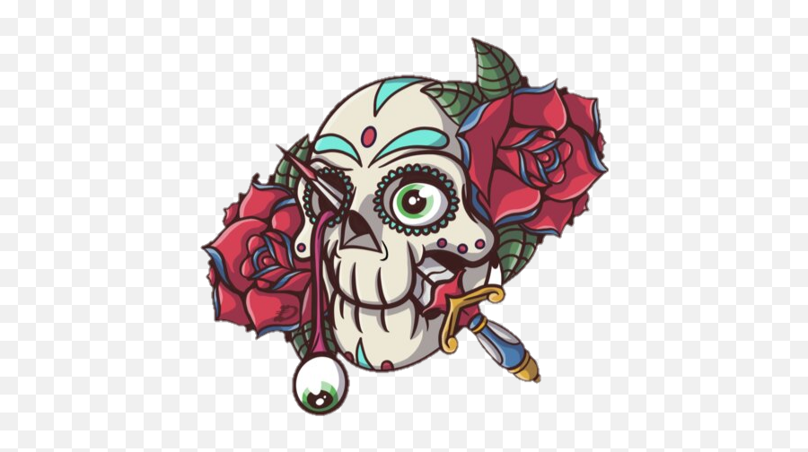 Skull Skeleton Flowers Sticker - Spain Rugby Emoji,Stabbed In The Heart Emoji