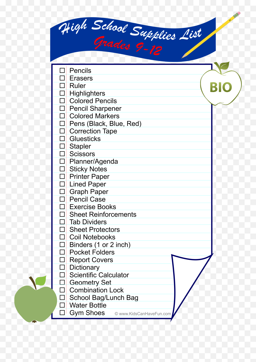 Girls Back To School List High School - High School Supply List Emoji,Emoji School Supplies