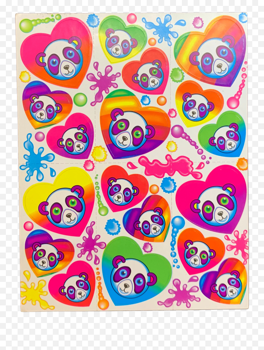 S162 Lisa Frank 90s Vintage Heart Shaped Painter Panda Sticker Sheet Emoji,Sniff Emoji