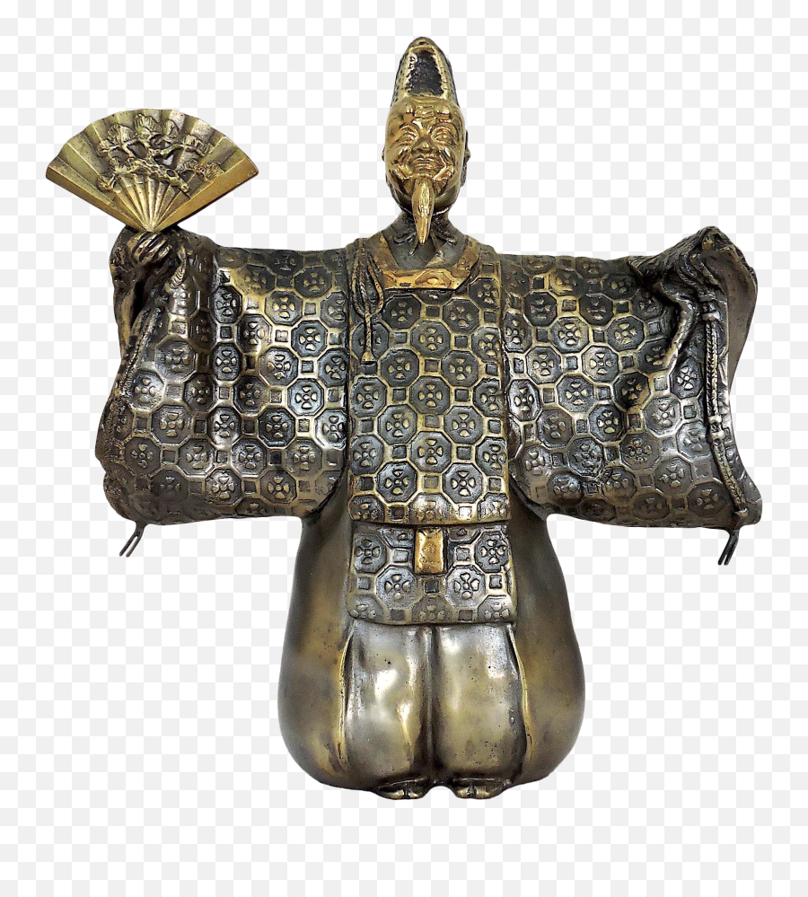 Vintage Japanese Brass U0027nohu0027 Figure Okimono Statue With Okina Mask - Artifact Emoji,Emotions Art Mask