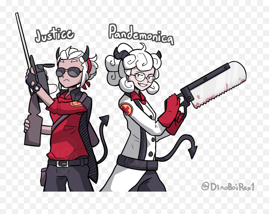 Justice As Sniper And Pandemonica As Medic Helltaker - Justice Sniper Emoji,Tf2 Pyro Emoticon Eyes