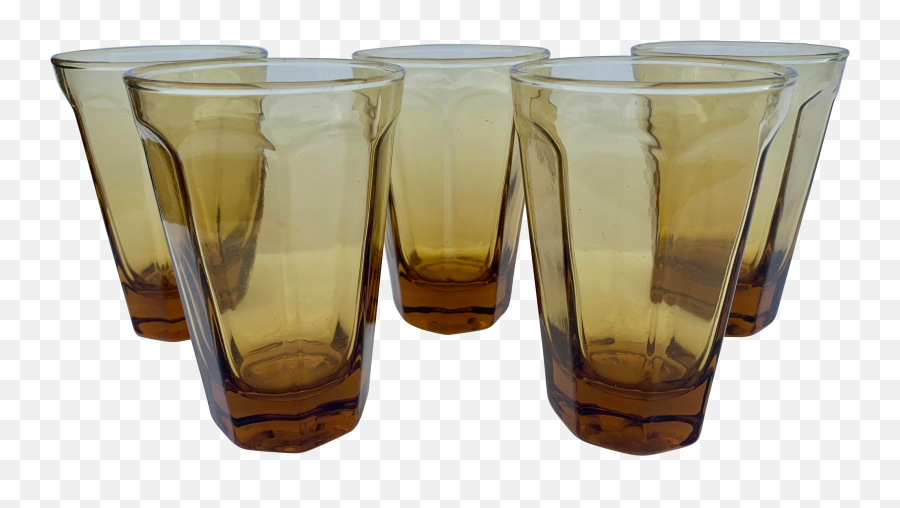 Mid Century Amber Glass Water Tumblers - Set Of 5 Emoji,Cheers Emoji Wine