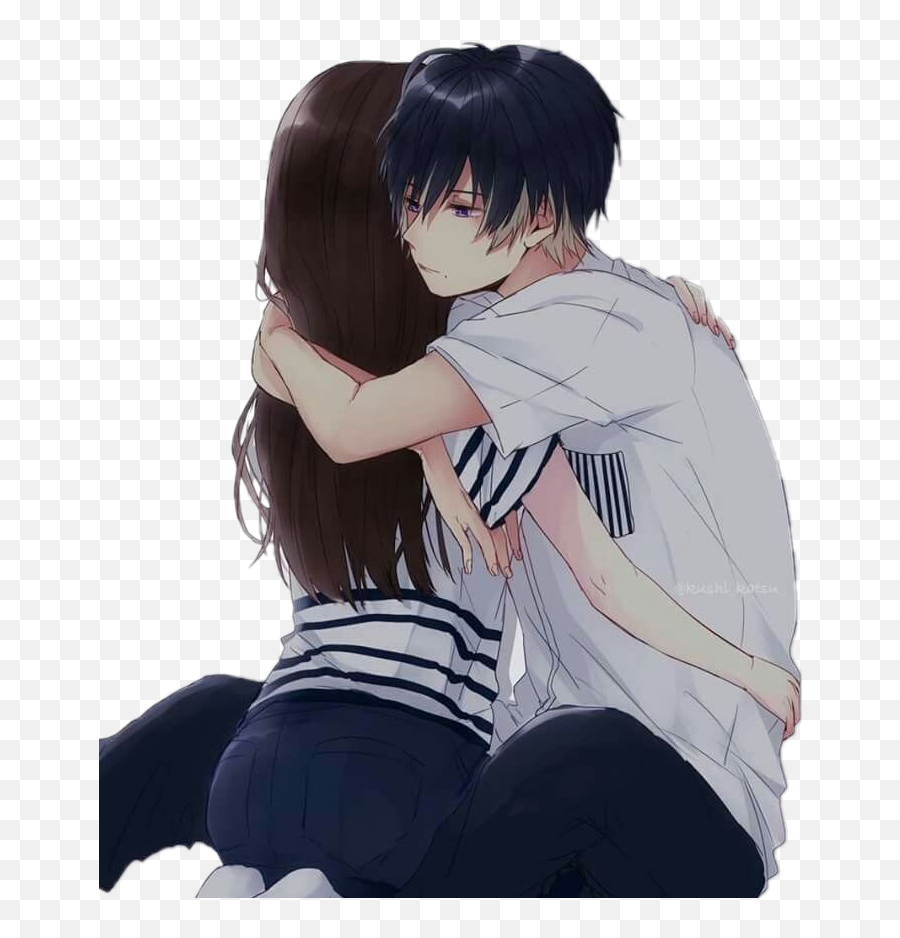 Hugs Anime Couple Animecouple Sticker By Mya Redcliffe - Hugging Anime Couple Emoji,Anime Hug Emoji