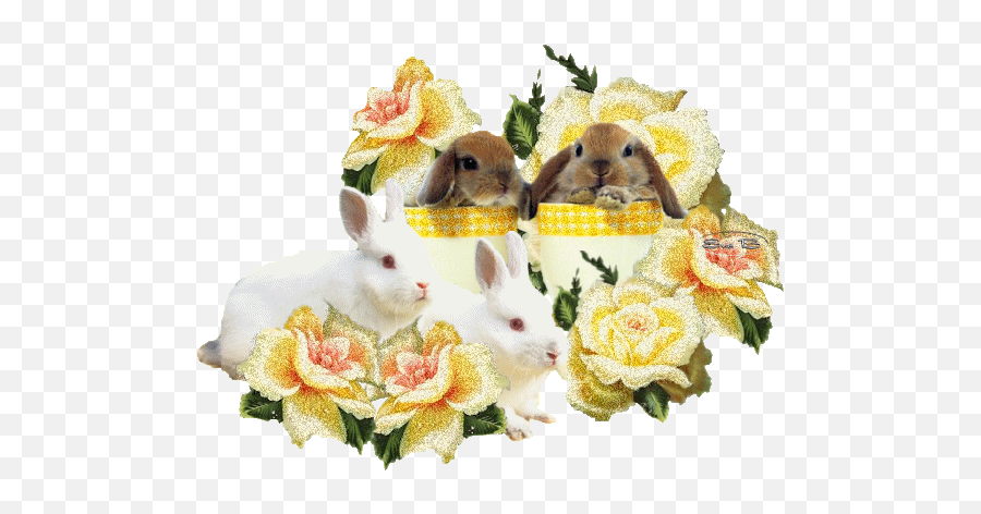 Spring Bunnies Bunny With Flowers Emoticon Emoticons - Cute Emoji,Bunny Emoticon