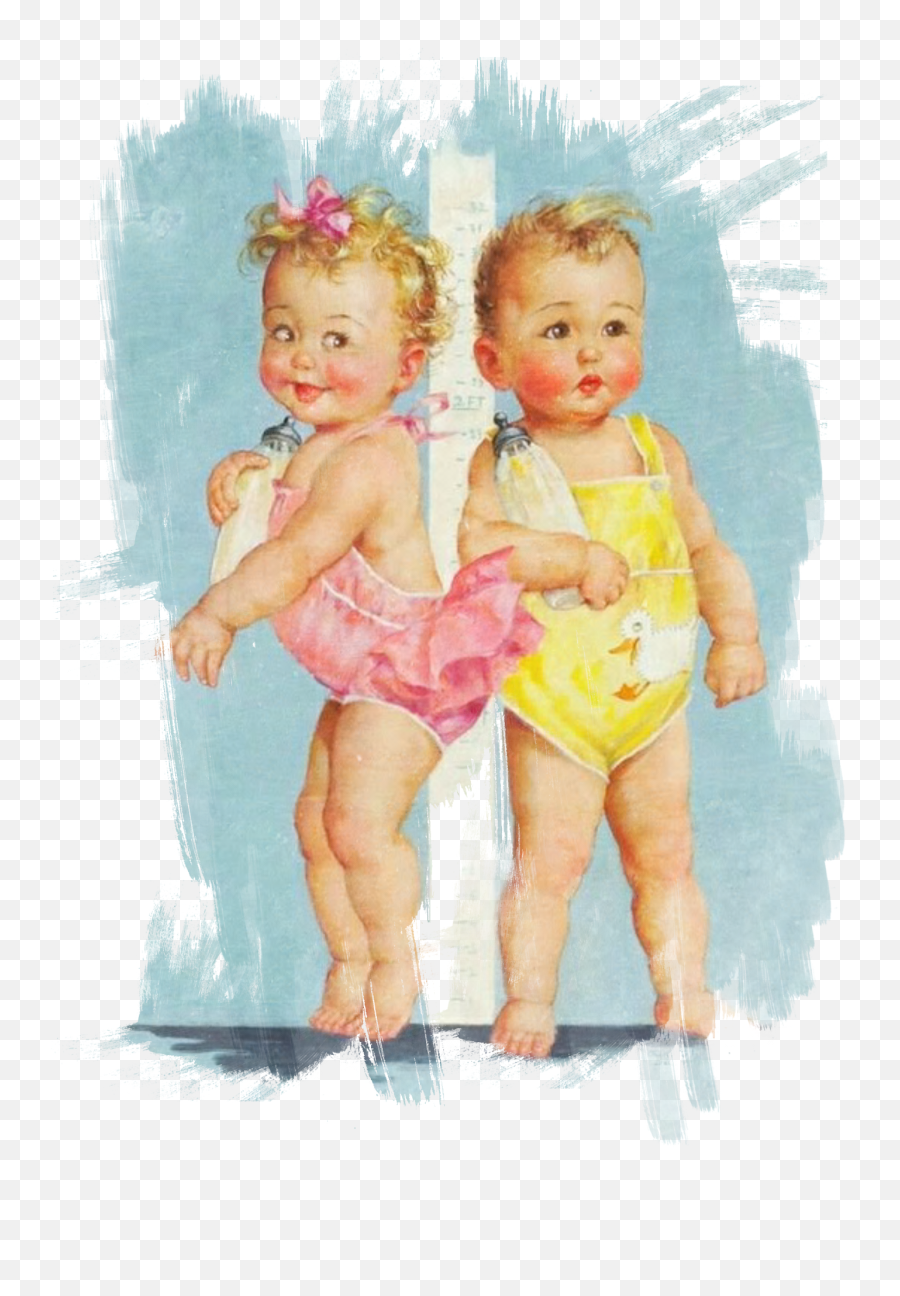 Vintage Image Of Two Babies With Milk - Vintage Girl Illustrations Public Domain Emoji,Infant Two Emotions