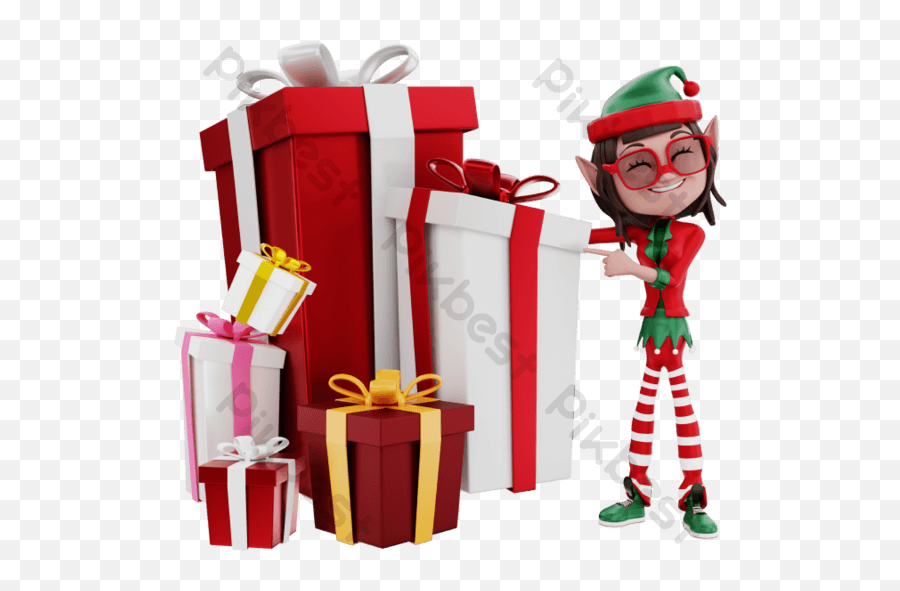 3d Rendering Elf Characther With Giftbox Png Images Png Emoji,Emoji With Explosive Joy
