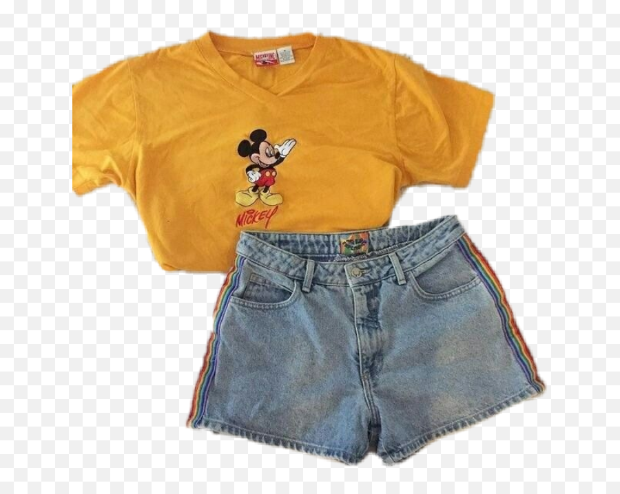 Outfit Mickey Yellow Sticker - Aesthetic Mickey Outfit Emoji,Emoji Shorts And Shirt