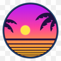 Retro Sunset With Palm Trees Sticker - Transparent Sunset Circle Png Emoji,Palm Tree Book Emoji