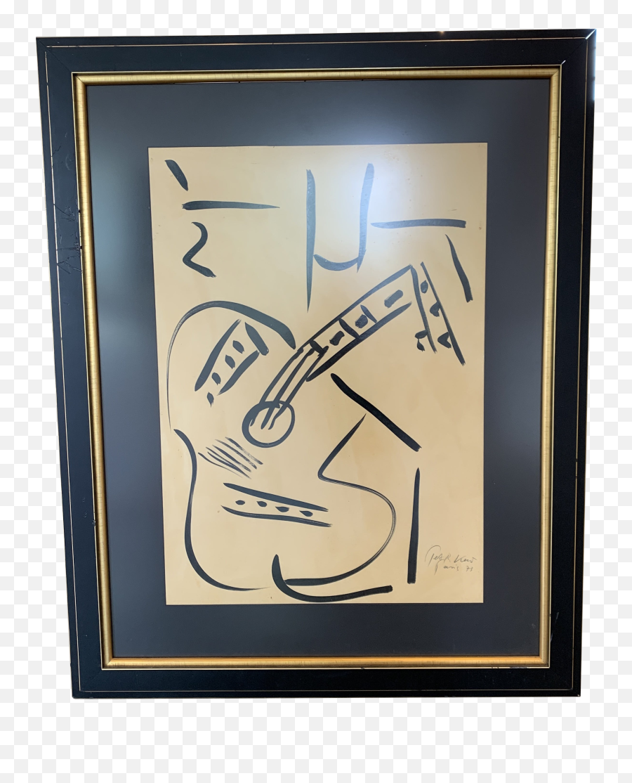 1970s The Guitar Abstract Still Life Oil Painting On Paper By Peter Keil Framed Emoji,Drawing Of Lustful Emotions