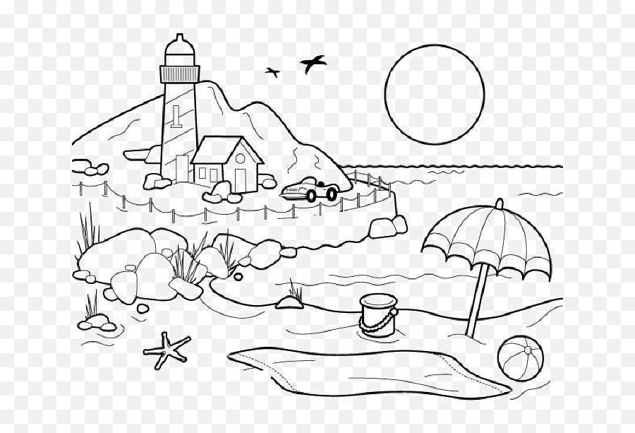 Kids Clipart Scenery Kids Scenery - Beach Coloring Pages For Kids Emoji,Emotion Scene Clipart Black And White
