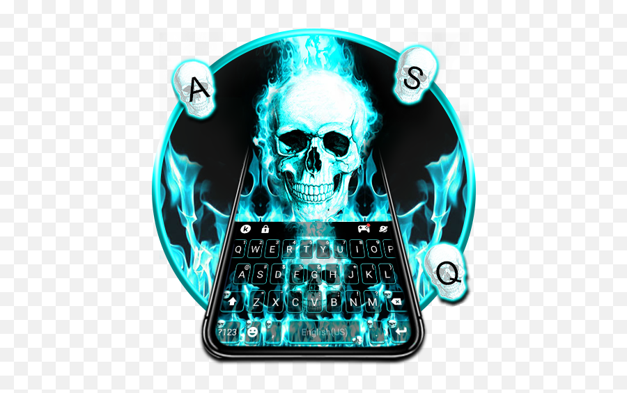 Cyan Fire Skull Keyboard Theme Hack - Office Equipment Emoji,Emoji Keyboard Game Answers