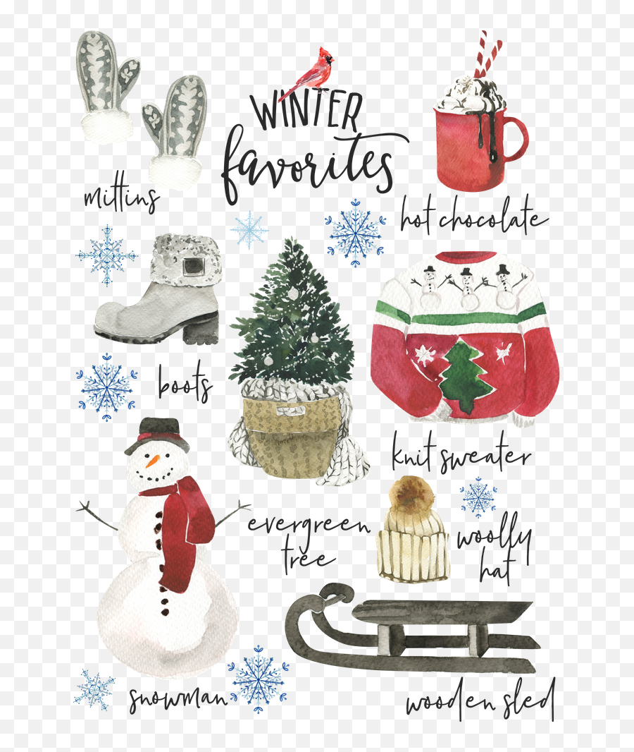 Christmas Watercolor Art - For Holiday Emoji,Snowman Snapchat Emoji