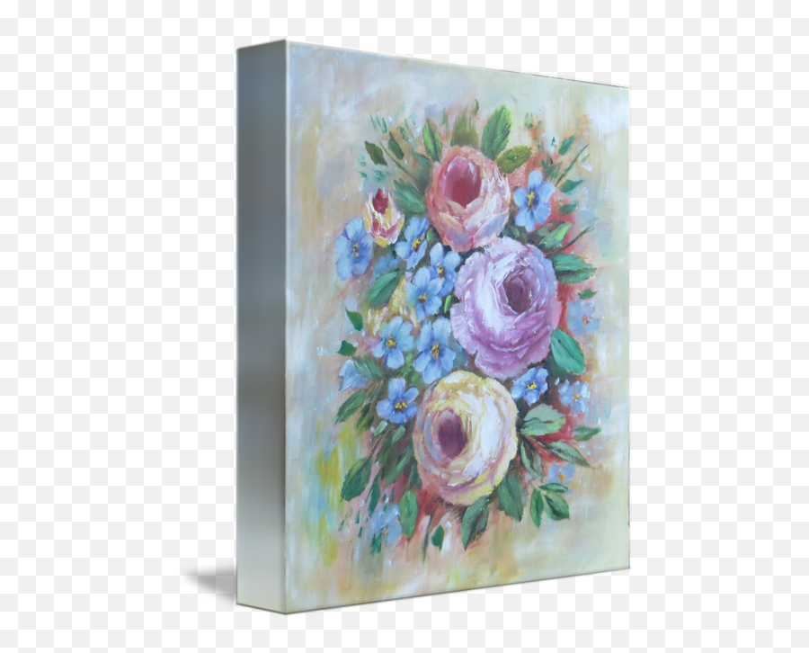 Floral Painting Roses And Blue Blossoms - Picture Frame Emoji,Blue Emotion Rose