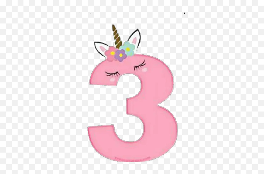 Pink Numbers Stickers For Whatsapp - Numero Tres Unicornio Emoji,Unicorn Emoji Grande
