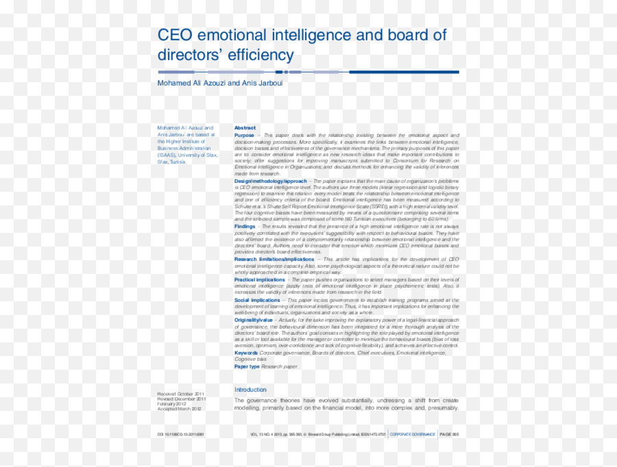 Pdf Ceo Emotional Intelligence Level And Board Of Directors - Vertical Emoji,Emotion Board