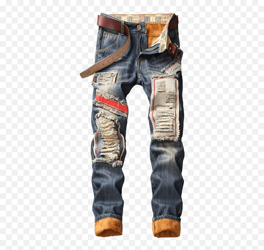 Hip Hop Ripped Jeans For Men - Erkek Astarli Kot Pantolon Emoji,Emoji Pants For Men