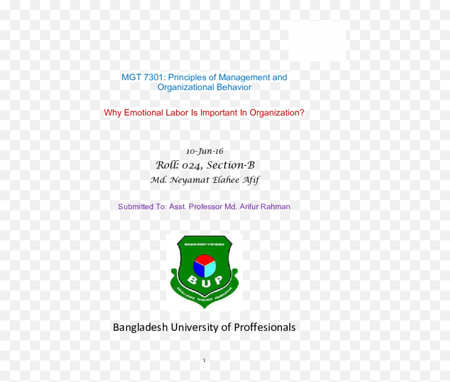 Pdf Mgt 7301 Principles Of Management And Organizational - Bangladesh University Of Professionals Emoji,Emotions On Eggs