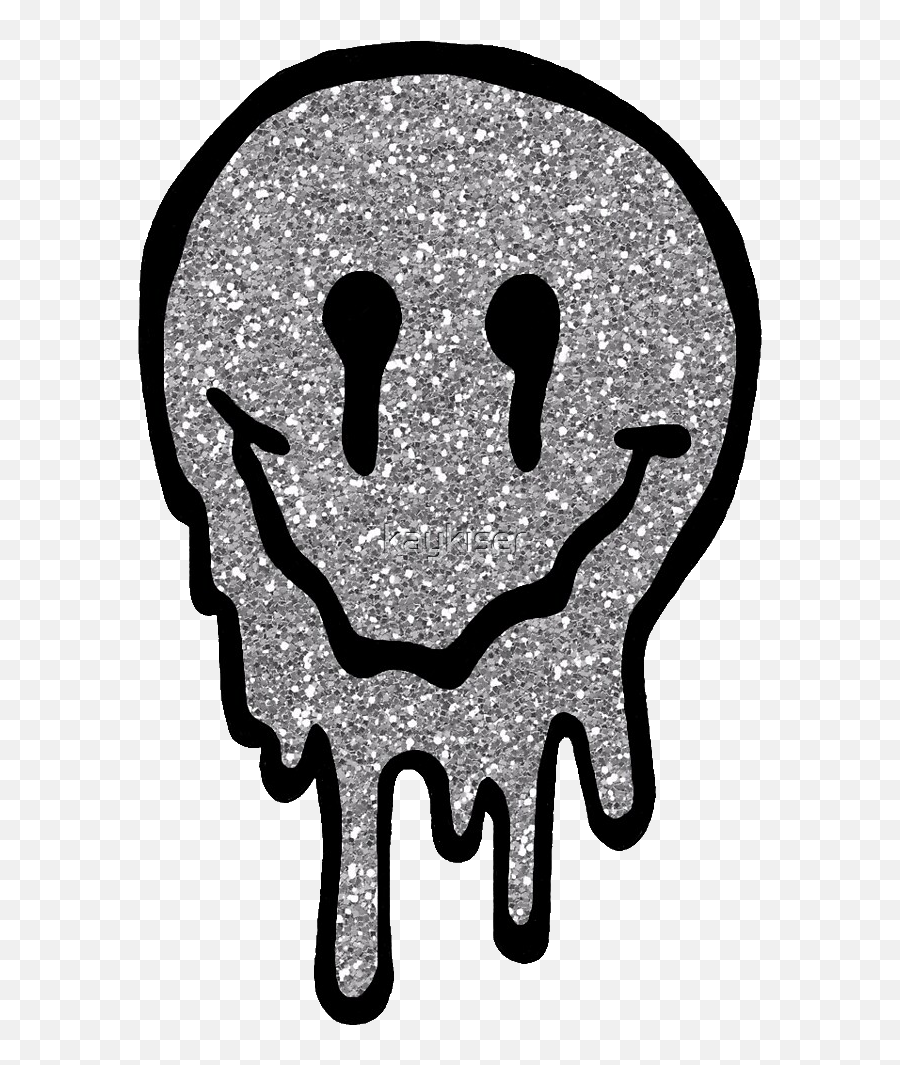Silver Glitter Drippy Smiley Face - Drippy Smiley Emoji,How To Draw A Chibi Skull Emoticon In Photoshop