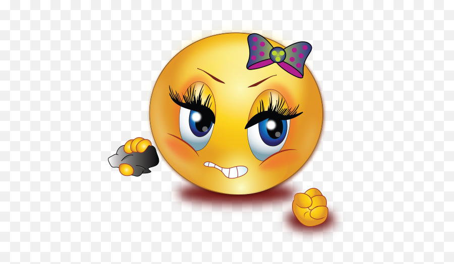 Angry Girl Holding Rock Emoji - Angry Girl Emoji,Rock Emoji