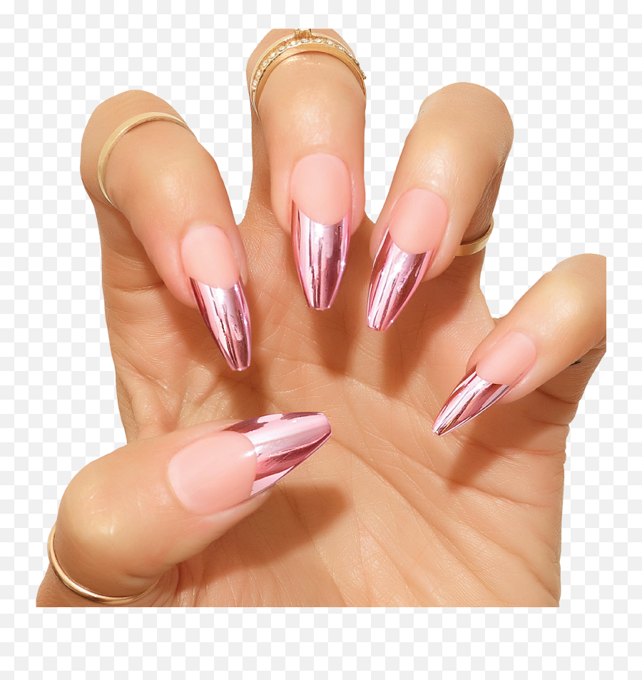 Nails - Long Chrome French Tip Nails Emoji,Fake Emoji Nails