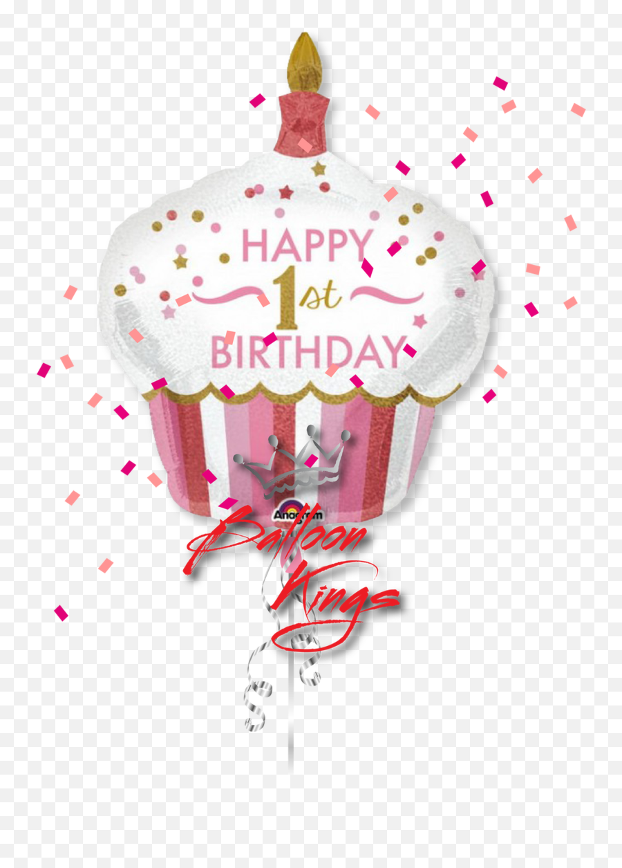 1st Birthday Cupcake Girl - Happy 1st Birthday Girl Balloons Emoji,Cupcake Emoji Hearts