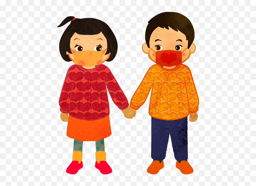 Boy And Girl Holding Hands Wearing A Heart Sweater And Masks Emoji,Guy Wholidng Arms Out Emoticon