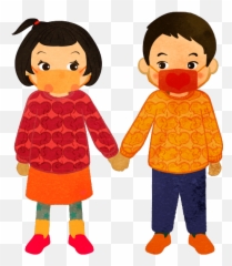 Boy And Girl Holding Hands Wearing A Heart Sweater And Masks Emoji,Guy Wholidng Arms Out Emoticon
