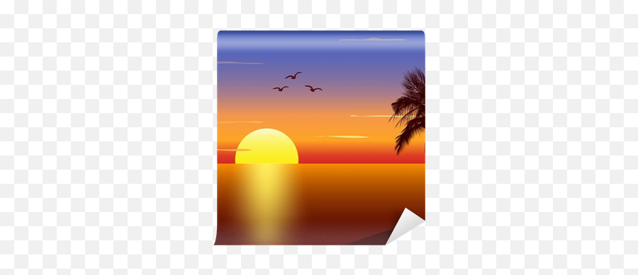 Wall Mural Sunset With Palmtree Silhouette - Pixersus Emoji,Mountains Emoji