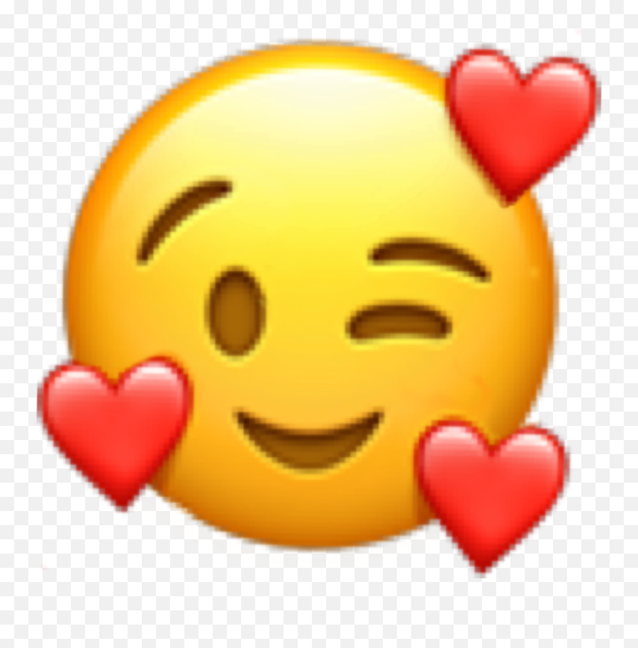 Emoji Wink Hearts Sticker By Popcorn - Blushing Emoji With Hearts,Winking Emoji