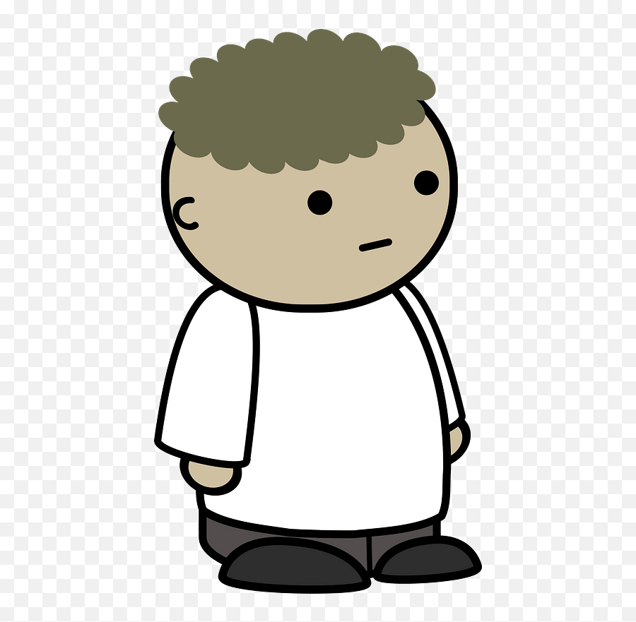 Curly Haired Boy In A White Shirt No Expession To The Side Emoji,Smug Emoticon Drawing