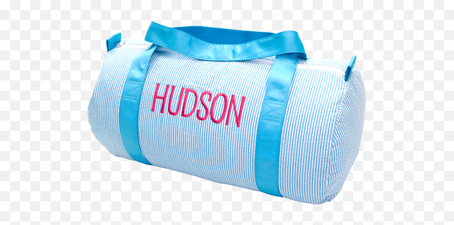 Personalized Aqua Seersucker Duffel Bag Emoji,Blue Shopping Bag Emojis
